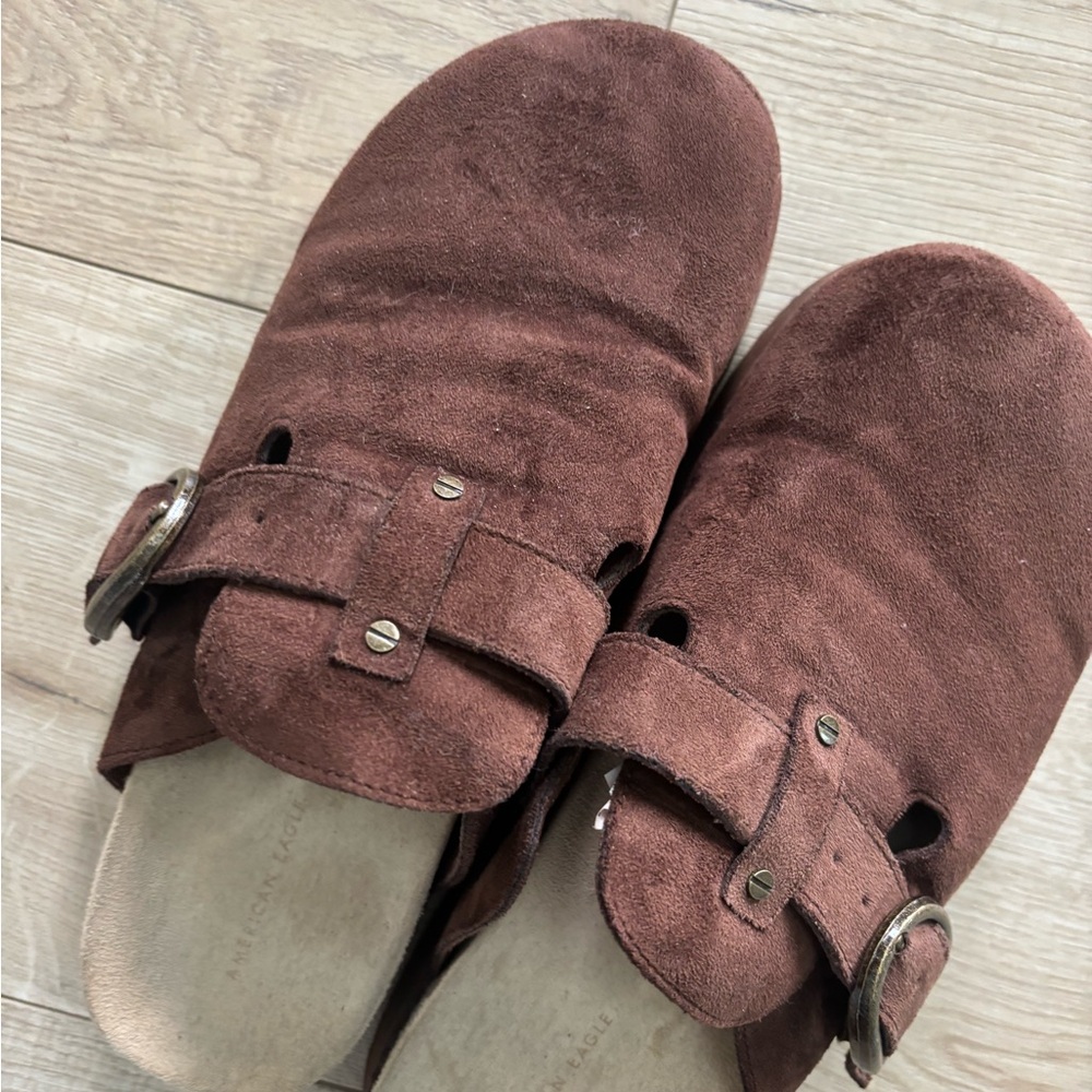 Chocolate Brown Suede Clogs with Buckle